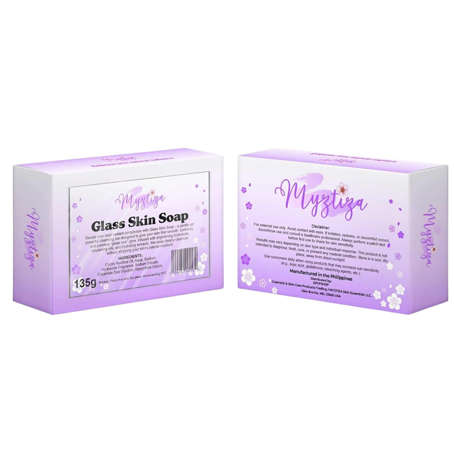 Myztiza Glass Skin Bar Soap for Face & Body –  2 Pack 135g Each