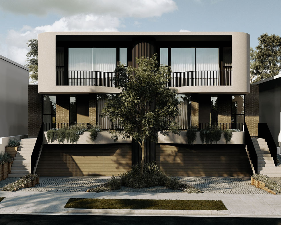 Eye-level view of modern duplex design with clean lines in Pennant Hills