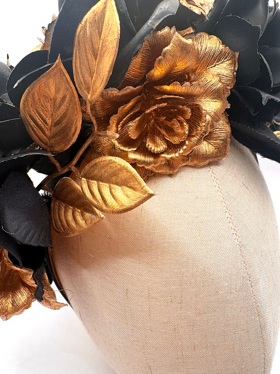 Thumbnail: Black & Gold Floral Bridal Headband Wedding Fascinator Derby Day Hat Ascot Races