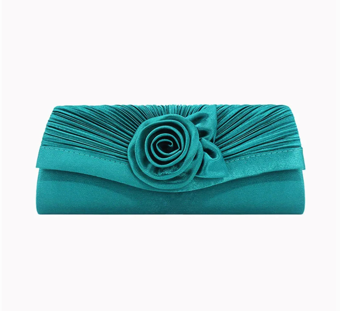 Stunning Teal Turquoise Satin Wedding Clutch Bag