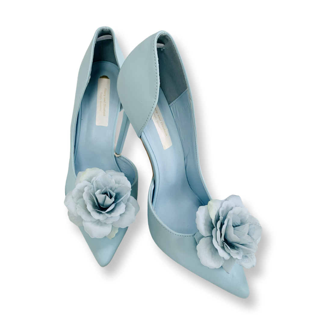 Simply Beautiful Hand Finished Blue Romantic Rose Bridal Shoes