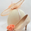 Thumbnail: Peach Champagne Satin Wedding Shoe and Fascinator Set: Peach Pink Floral Bridal 