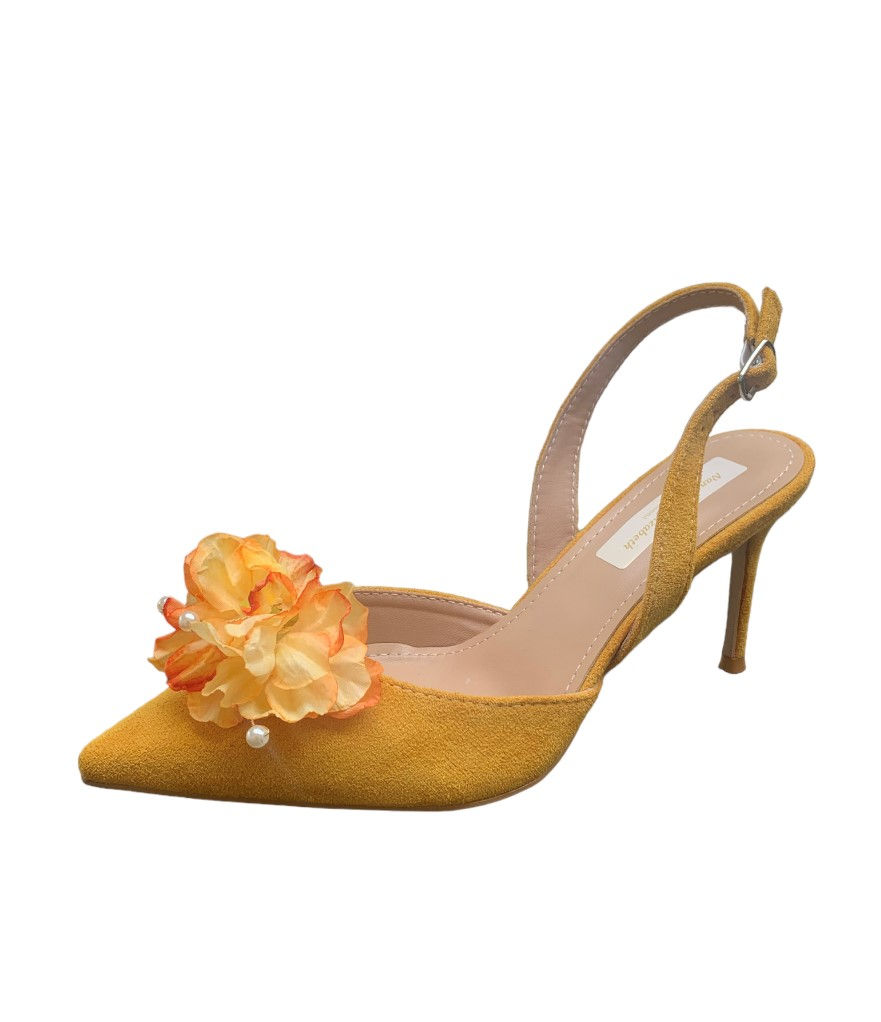 Stunning Sunflower Yellow and Orange Flower with Pearl Embellished Bridal Shoes