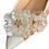 Thumbnail: Hand Finished Ivory Satin Wedding Shoes: Pearl & Gemstone Flower