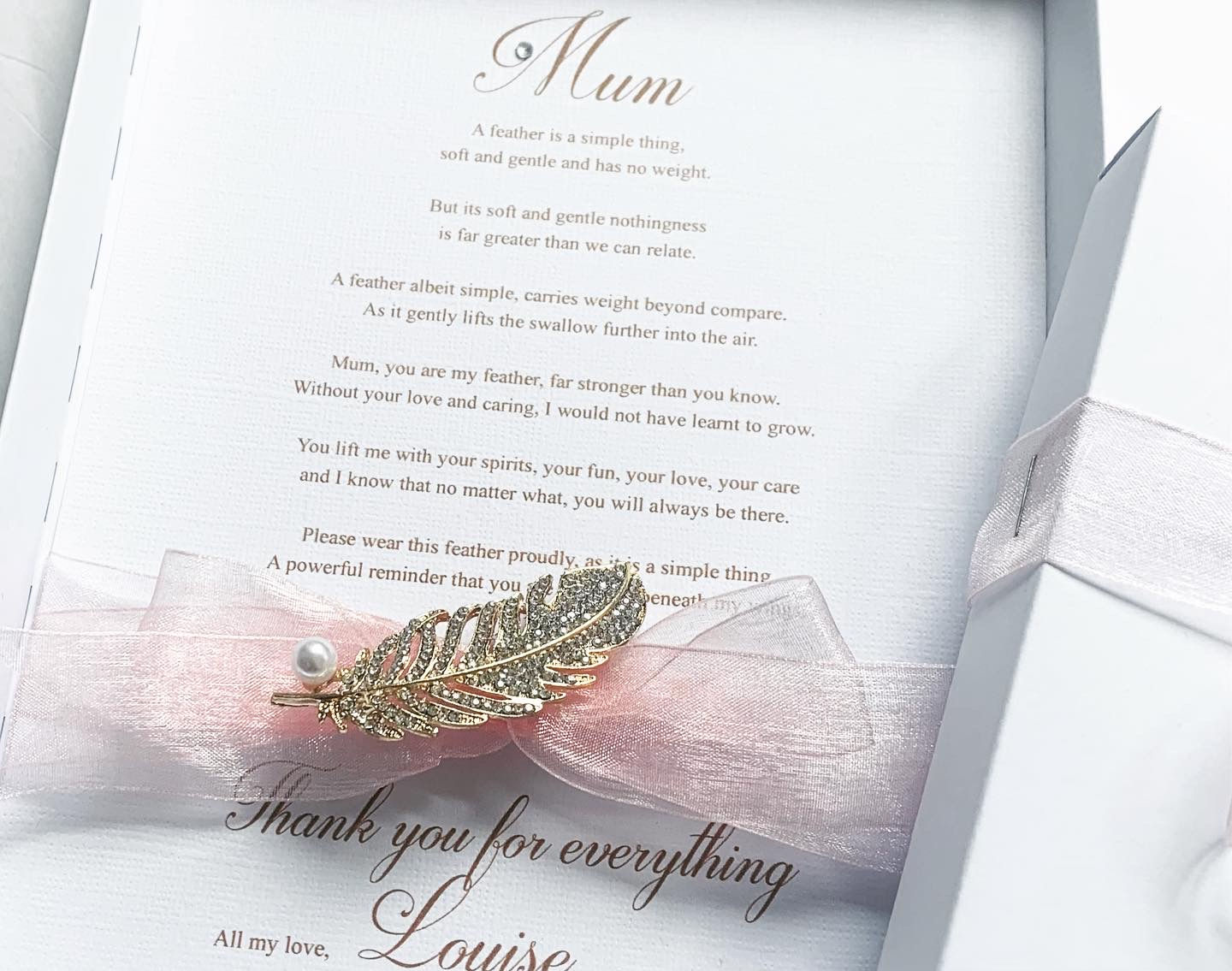 Mother Keepsake Brooch in Beautiful Feather Design - Mother of the Bride / Groom