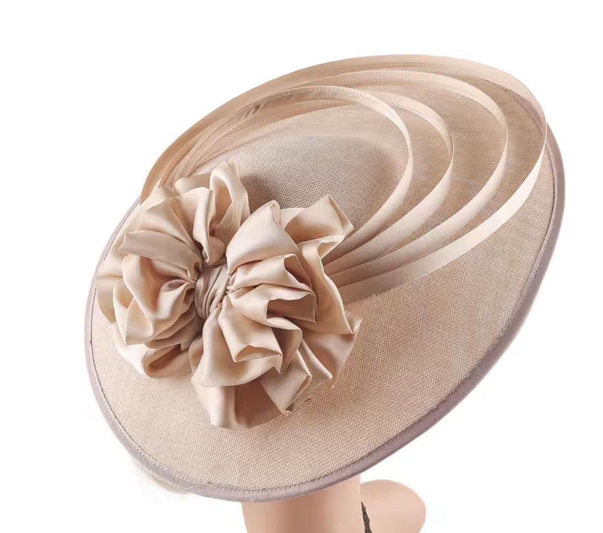 Stunning Champagne Large Satin Bow Wedding Race Derby Day Hat