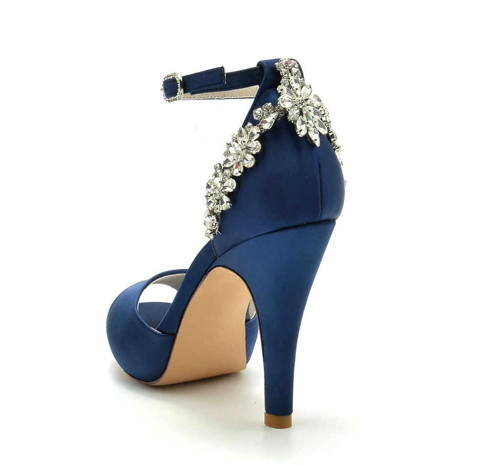 Thumbnail: Stunning Crystal Satin Embellished Navy Blue Wedding Shoes