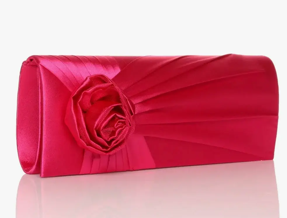 Stunning Bridal Fuscia Pink Satin Clutch Bag