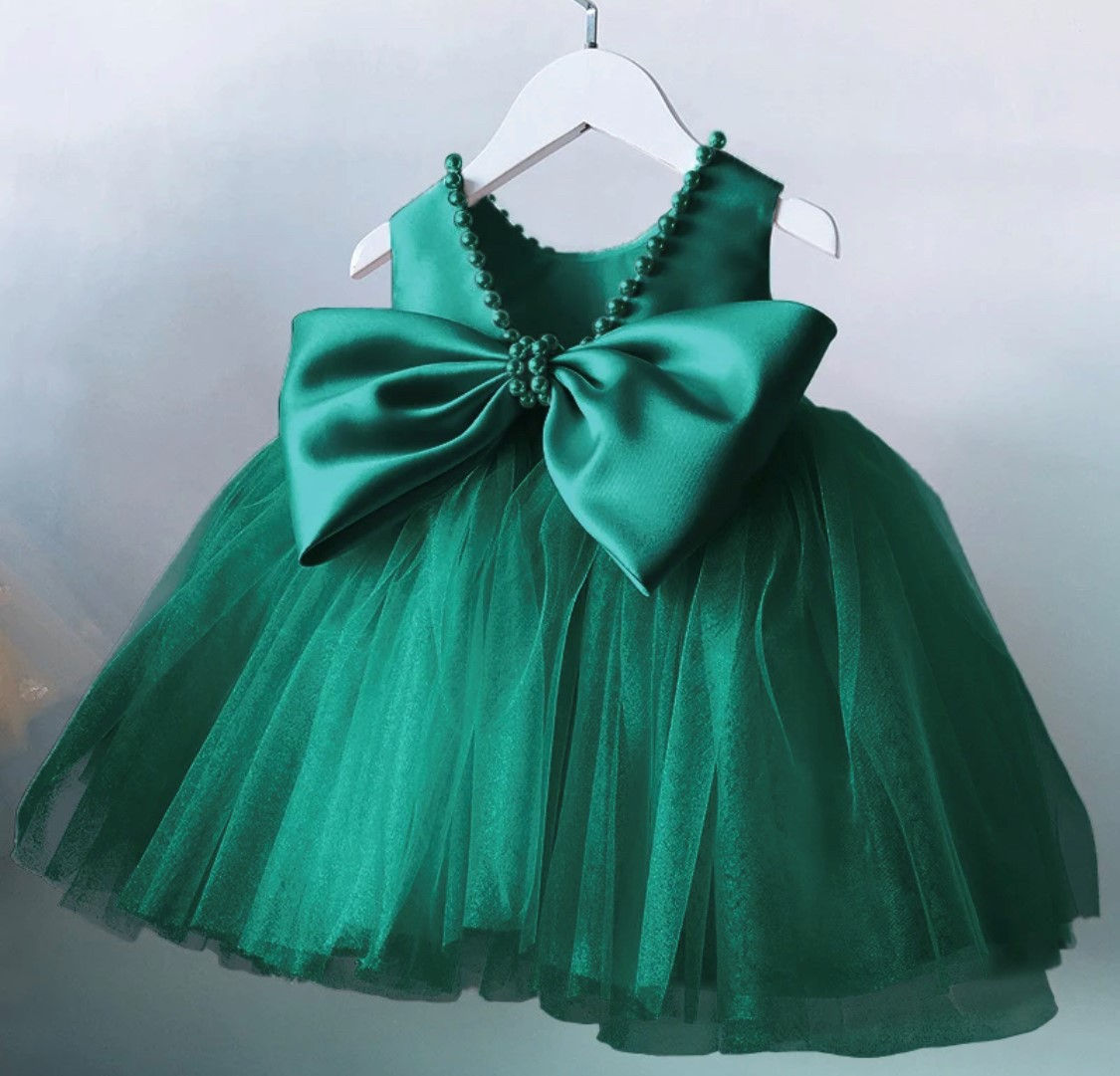 Simply Beautiful Green Pearl Embellished Flower Girl / Bridesmaid Dr