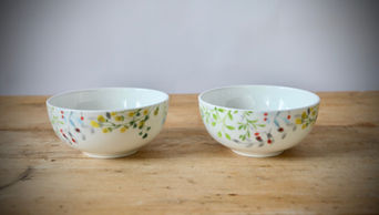 Prop Rentals, White Flowered, China Small Bowls - owned by October Two, LLC