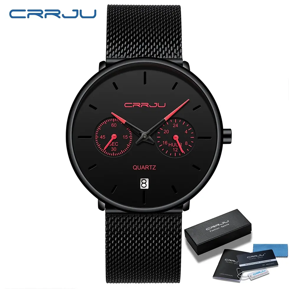 Thumbnail: Mens Watches CRRJU Full Steel Casual Waterproof Sport Quartz Watch Men's Dress