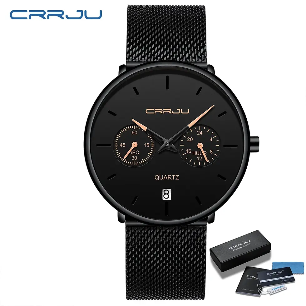 Thumbnail: Mens Watches CRRJU Full Steel Casual Waterproof Sport Quartz Watch Men's Dress