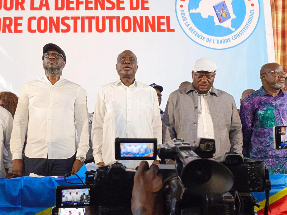 Vue des leaders de l’opposition lors du lancement de leur « Coalition Article 64 » (C64), mardi 19 mai 2026 à Kinshasa.