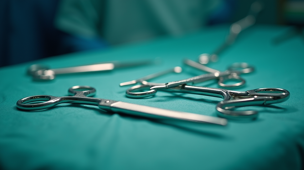 Close-up view of surgical instruments arranged for foot surgery