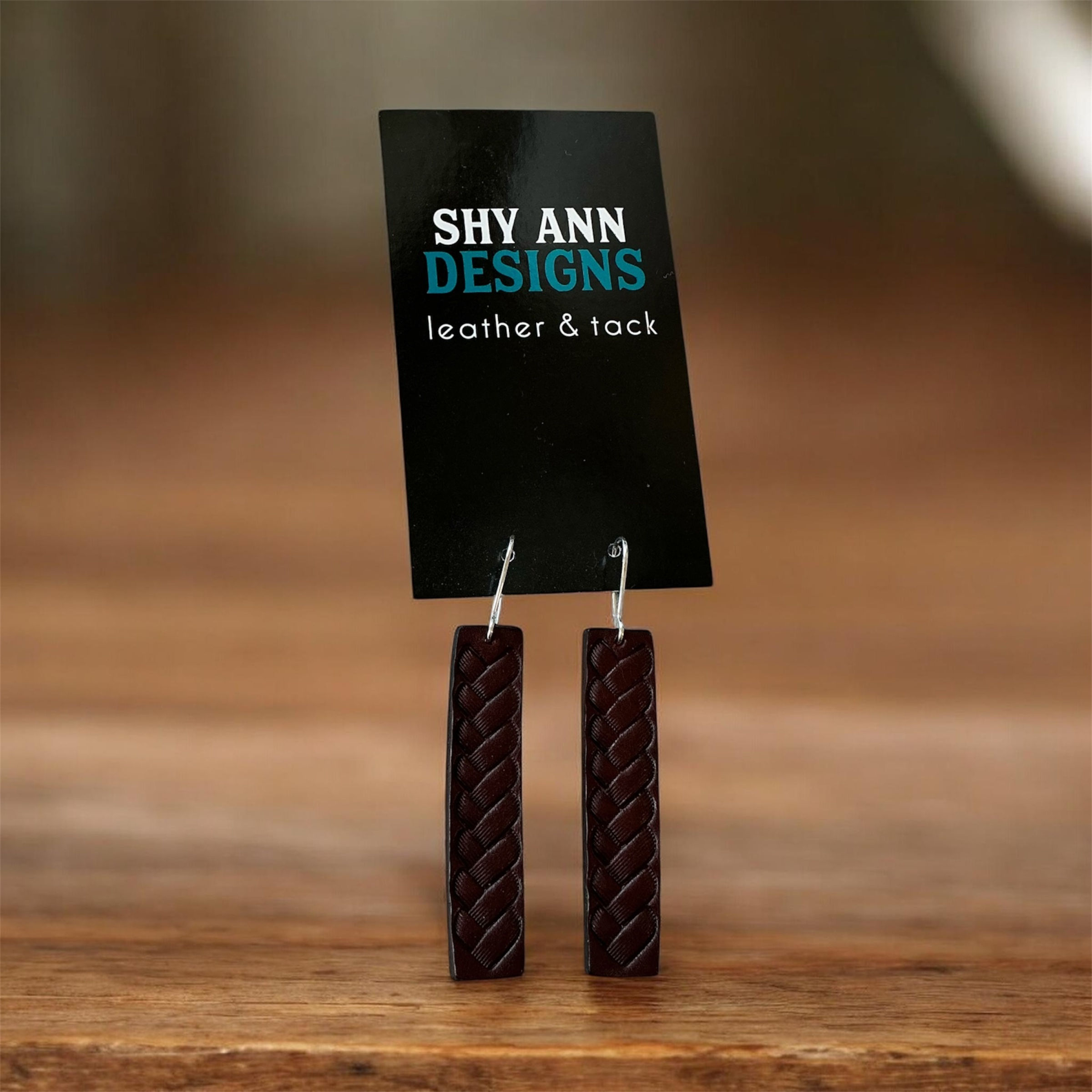 Slim Dark Leather Earrings