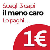 Grafica promozionale con testo "Scegli 3 capi il meno caro Lo paghi..." e sovrapposizione grafica "1€" in bianco su cerchio rosso. Offerta speciale Dal Ben.