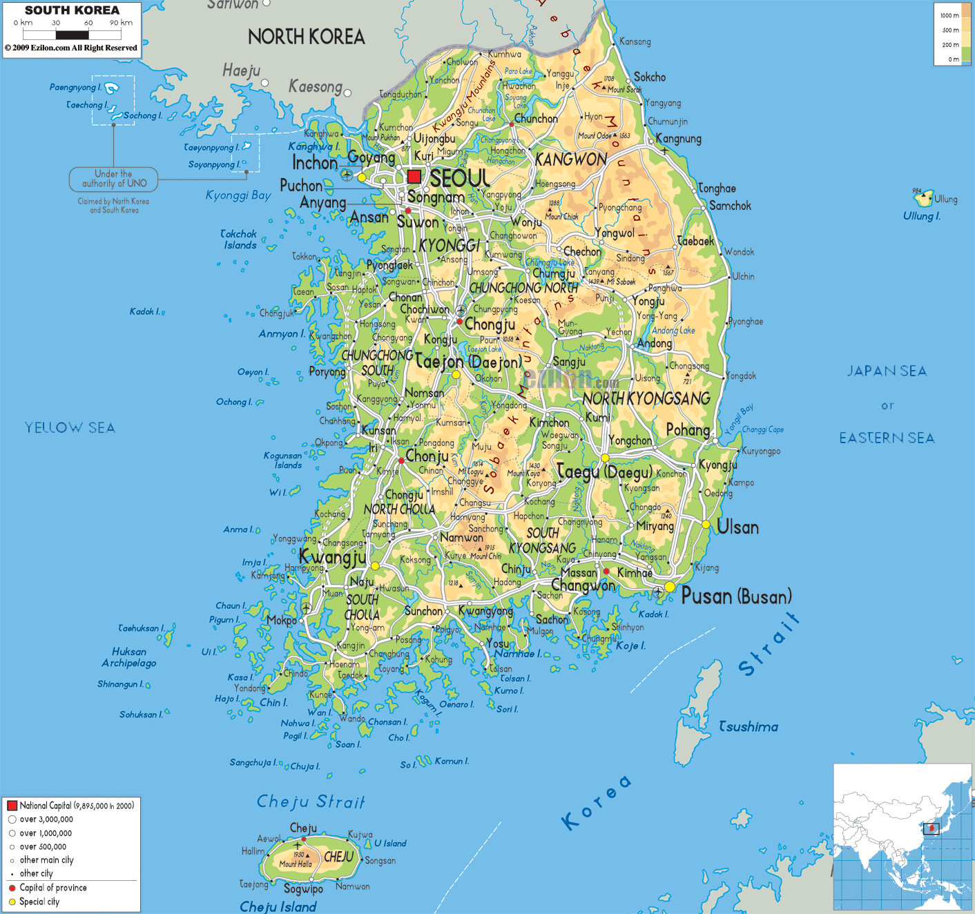 South-Korea-physical-map