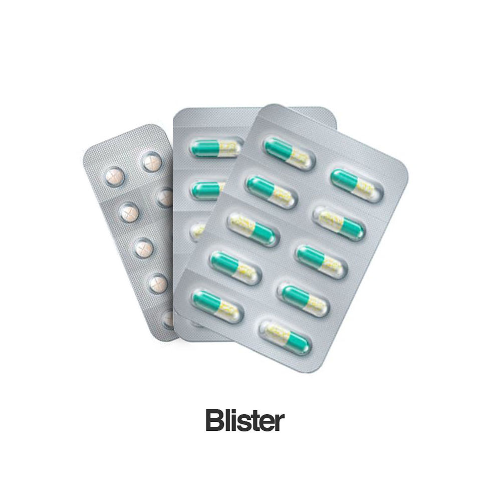 Blister packaging begins with a cavity that can be formed in one of two ways: thermoformed from a plastic film such as PVC, or cold-formed from an aluminium-based laminate, commonly known as Alu-Alu. The cavity is filled with the product and then sealed with a lidding material, typically aluminium foil or paperboard. Because cold-formed Alu-Alu cavities are opaque, blister packaging is not necessarily clear, and PVC is not the only material used to form it.