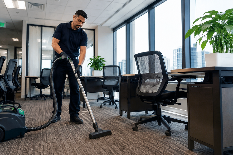 A professional cleaner vacuuming the carpets