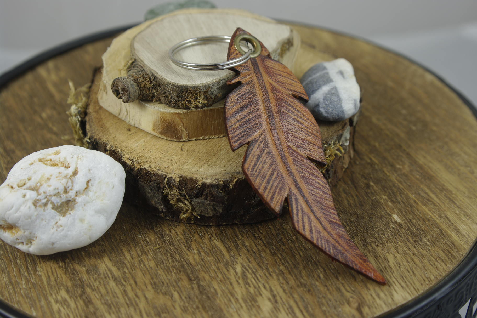 Porte Clef Cuir Embossé recto, tannage végétal, origine France.