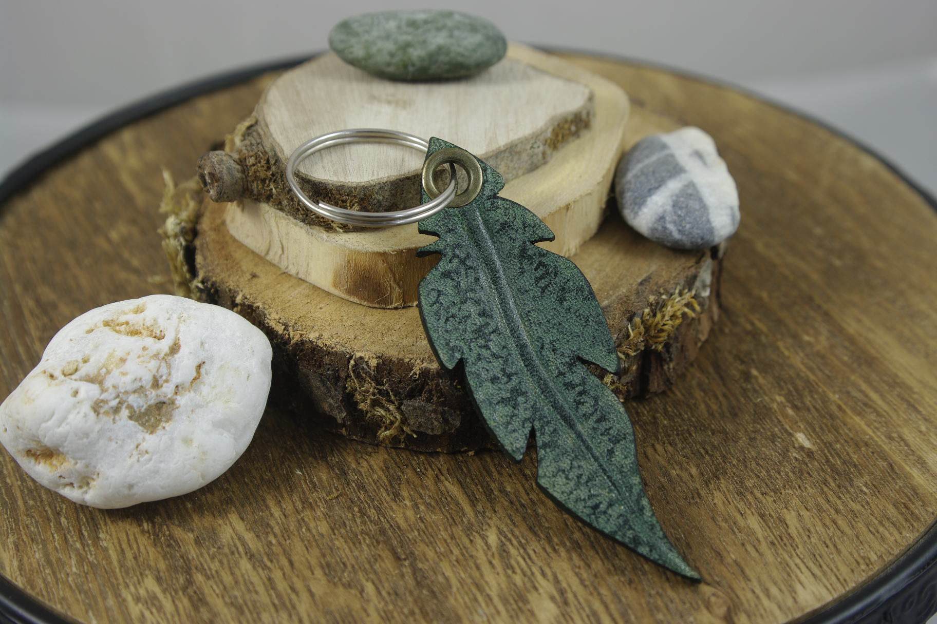 Porte Clef Cuir Embossé recto, tannage végétal, origine France.