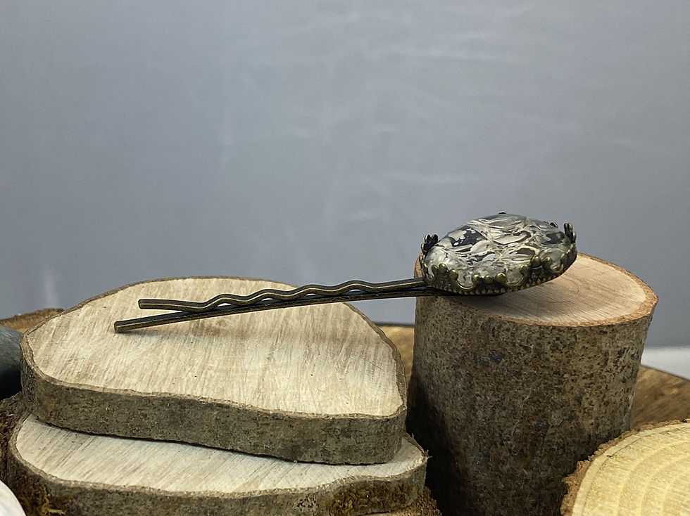 Barrette mue de serpent véritable Eclats de Célarys teintée noir, Artisanat Français. 6.4cm long vue arrière