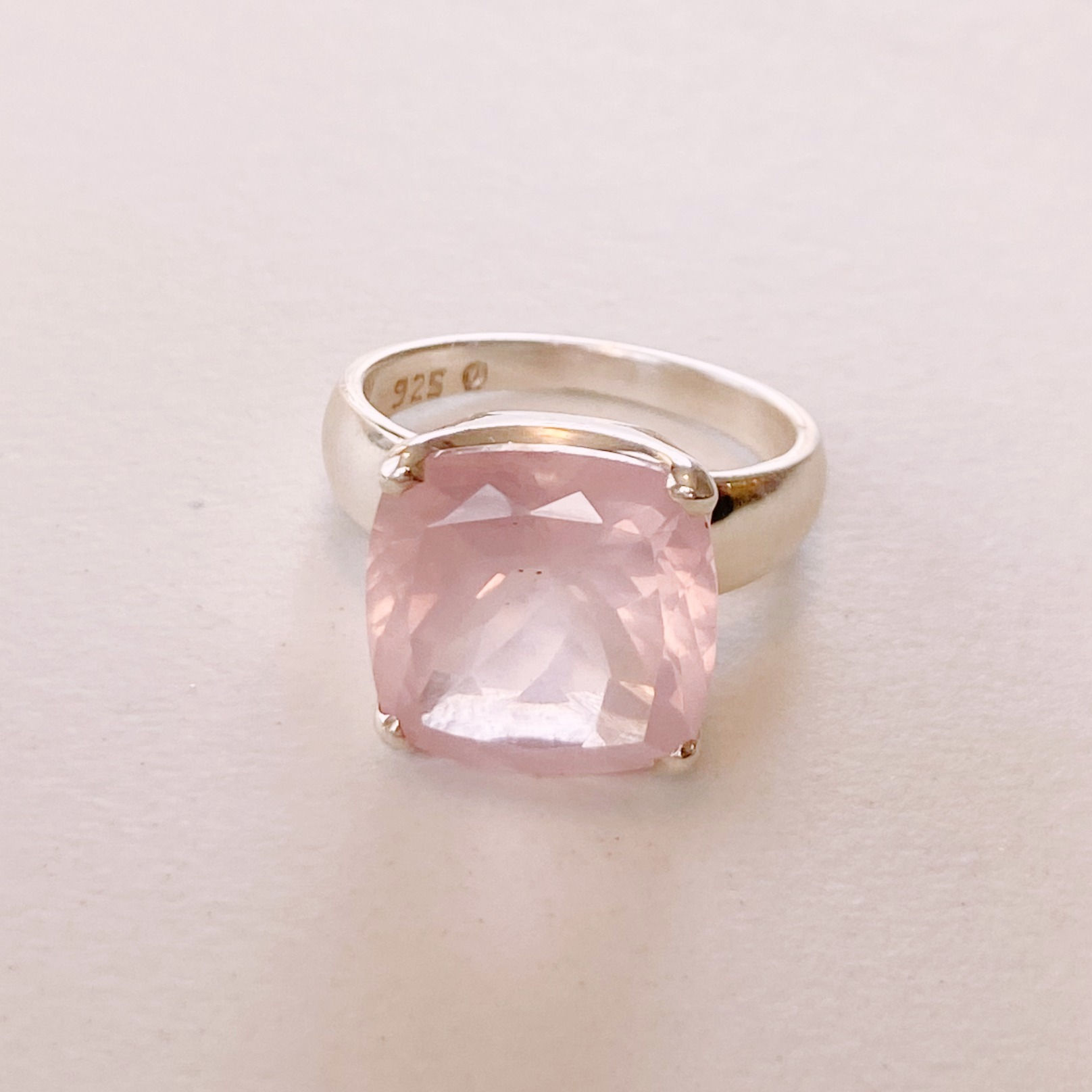 Square Rose Quartz Ring