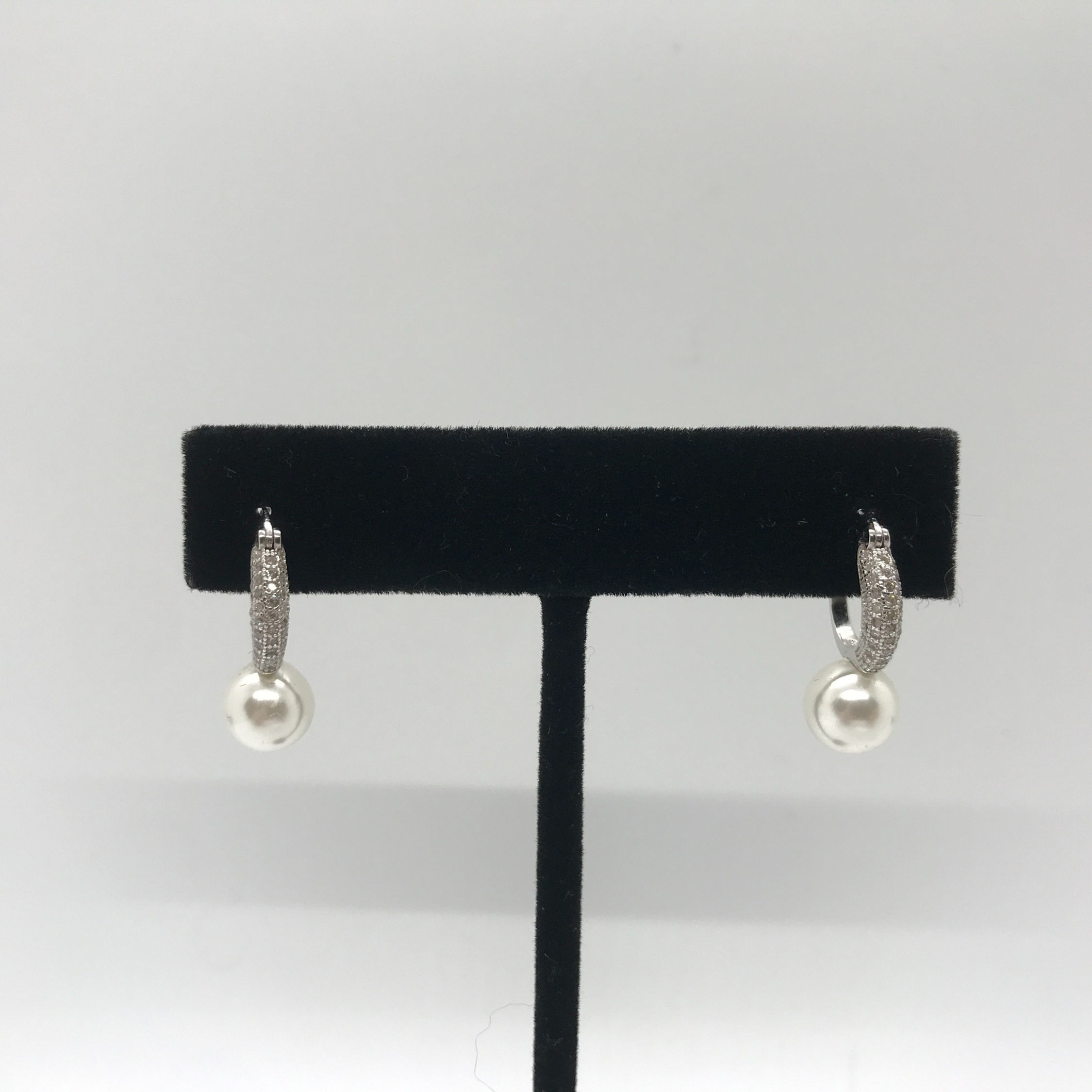 Cubic Zirconia Pearl Hoop Earrings
