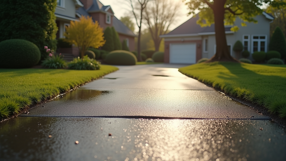 High angle view of a freshly washed driveway