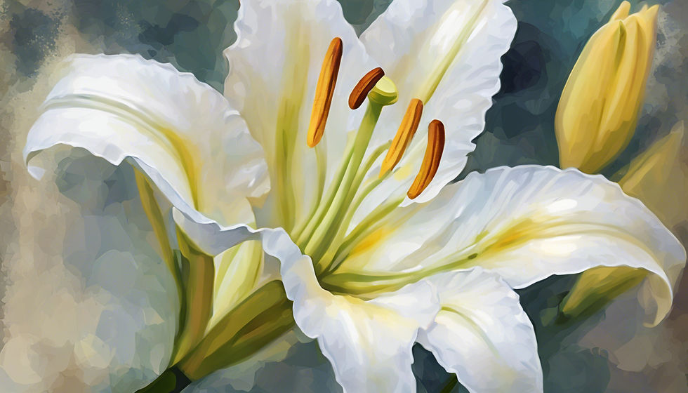 Eye-level view of a close-up white lily against a blurred background