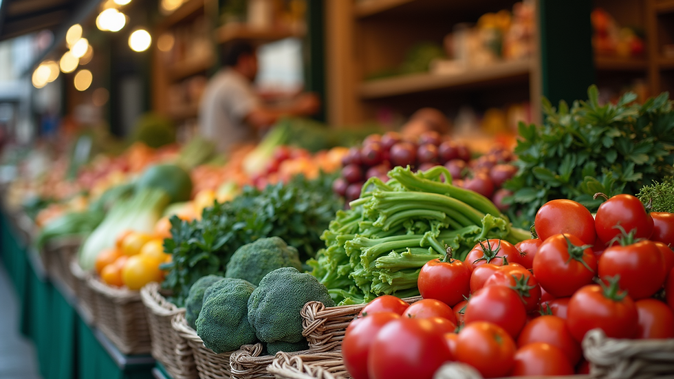 High angle view of a traditional Italian market displaying fresh vegetables and produce