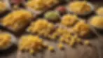 Close-up view of various regional pasta shapes displayed on a rustic wooden table
