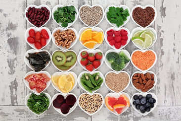 Diet detox super food & immune boosting food collection in heart shaped porcelain bowls ov
