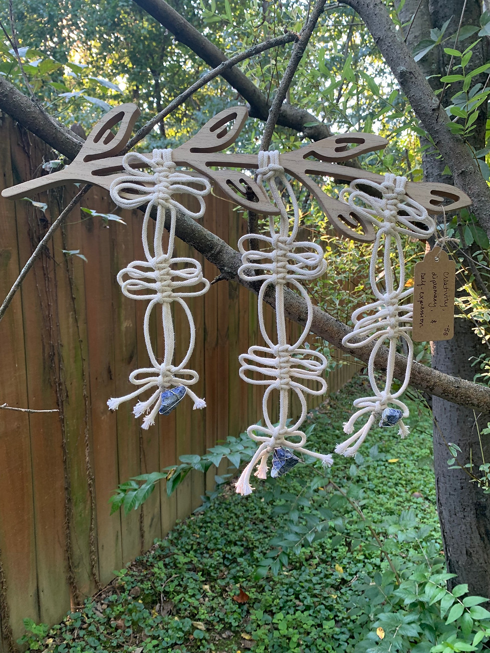 Thumbnail: Macrame wall hanging with wooden leaf topper