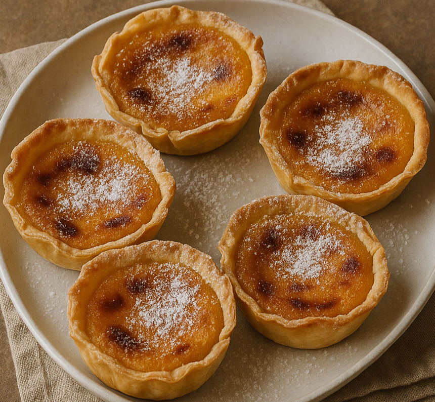 Queijadas de Sintra douradas, com massa fina e recheio cremoso tradicional