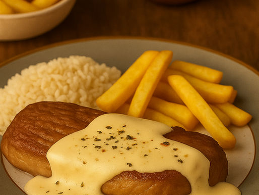 Bife à Marrare servido com molho cremoso de natas e pimenta preta