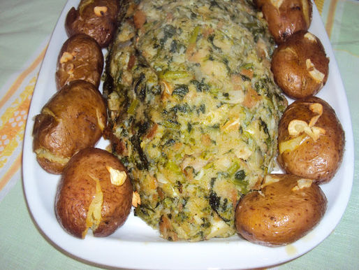 Migas de bacalhau e grelos