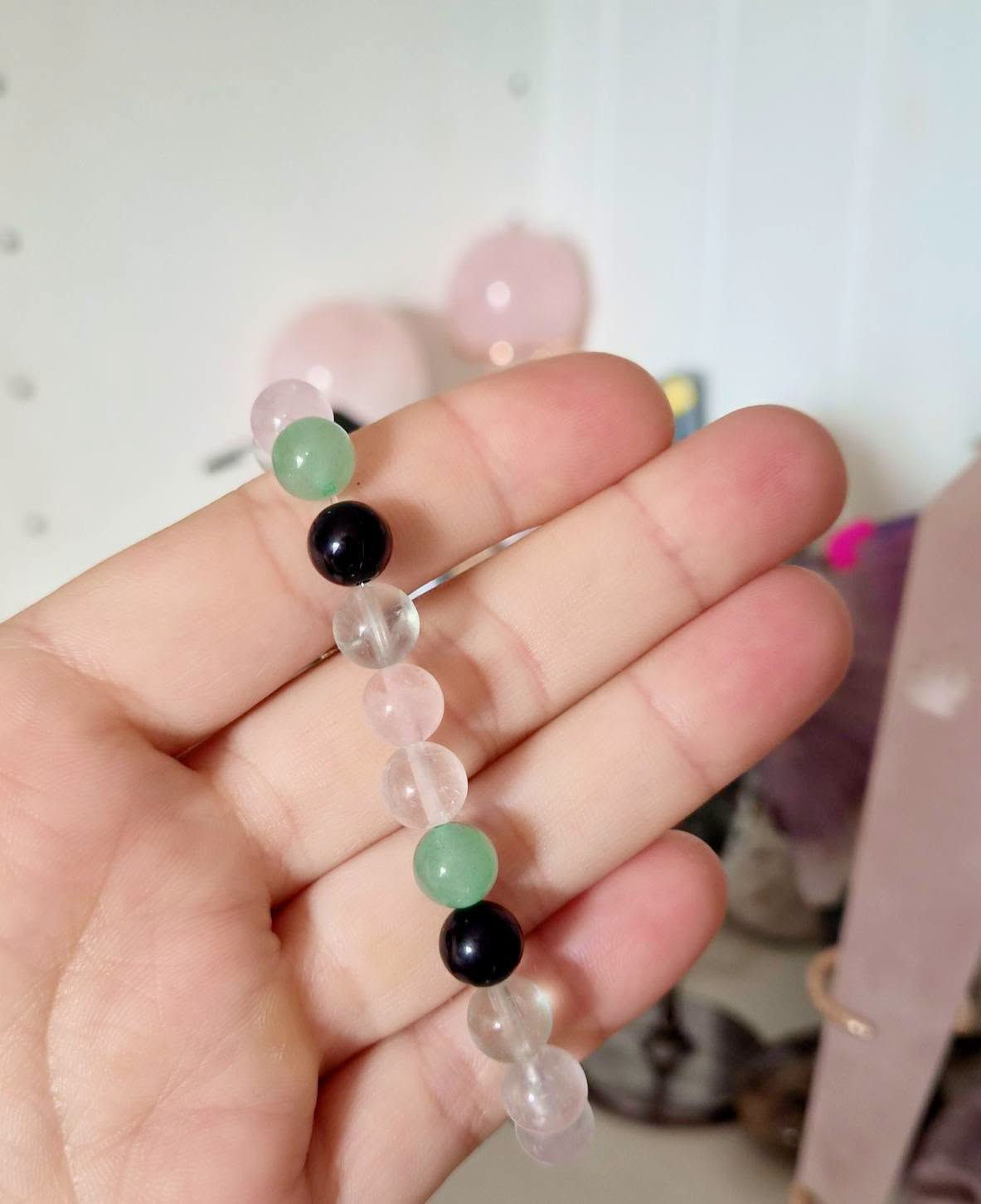 Clear Quartz, rose quartz, obsidian & green aventurine bracelet