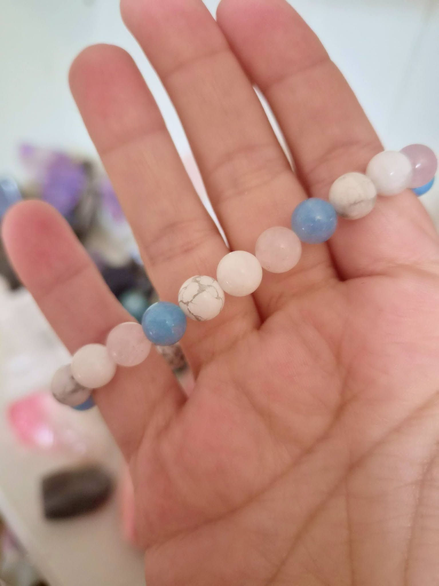 Moonstone, rose quartz, howlite & blue aventurine