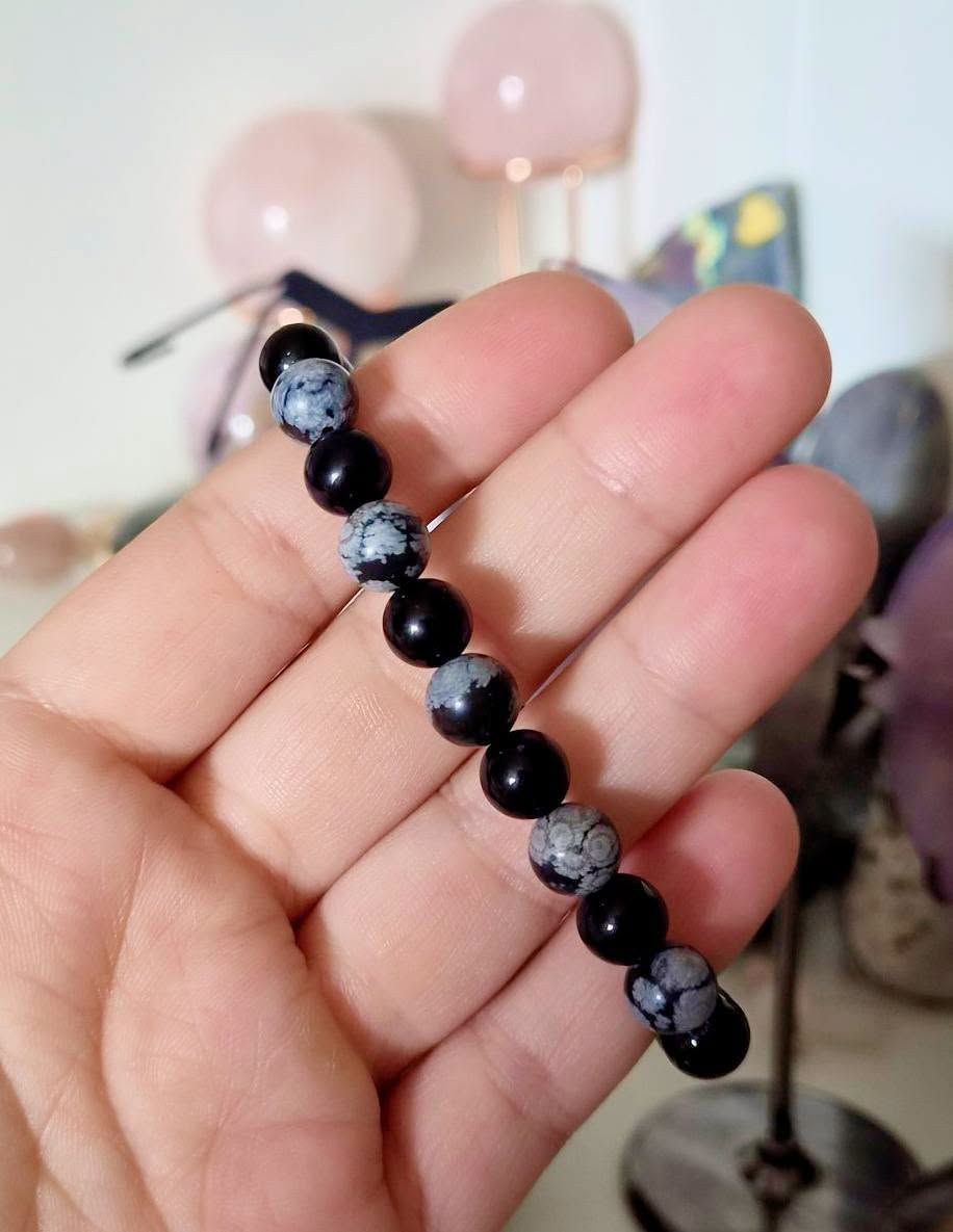 Snowflake Obsidian & Obsidian bracelet