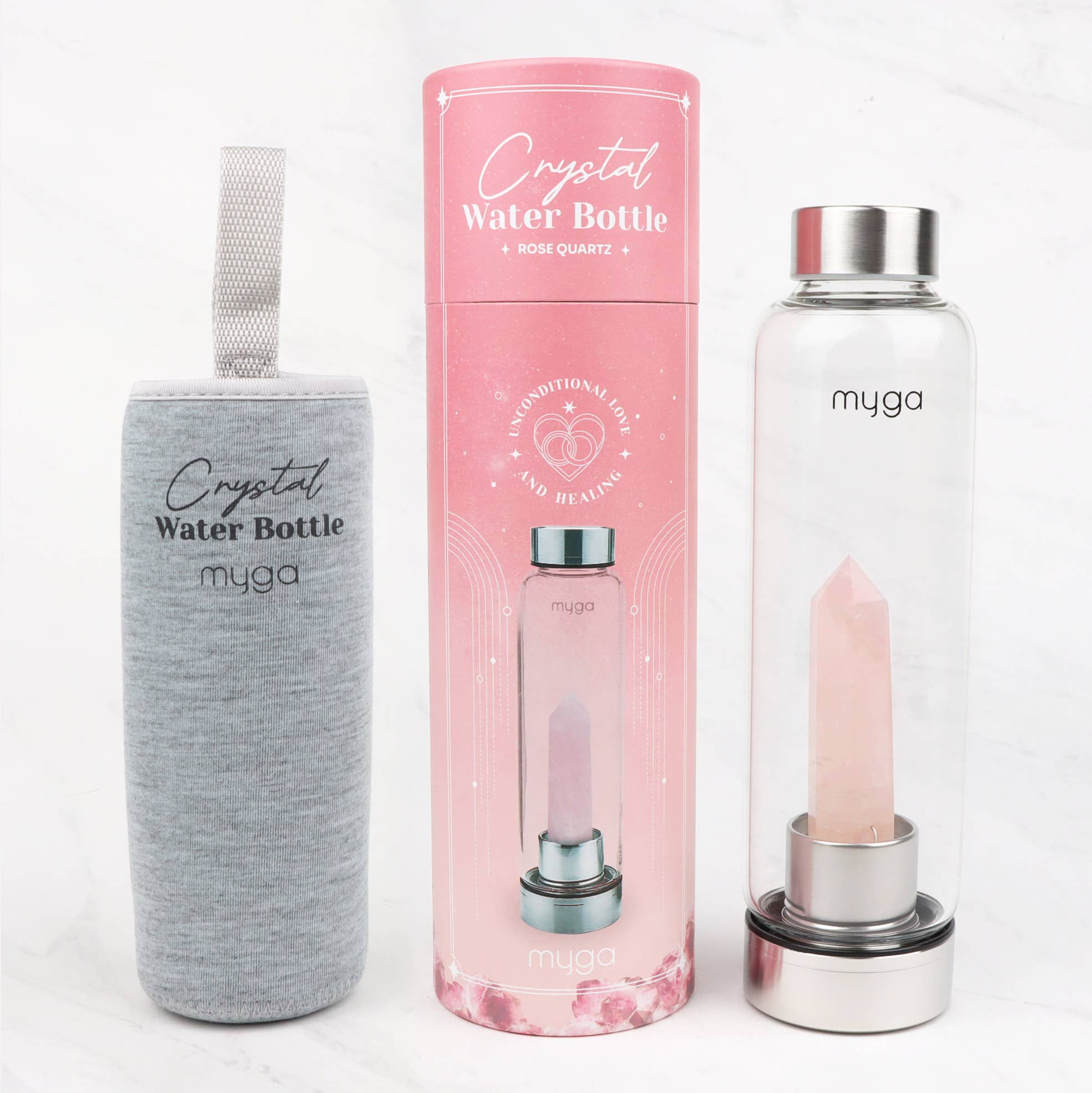 Rose Quartz Crystal Glass Water Bottle