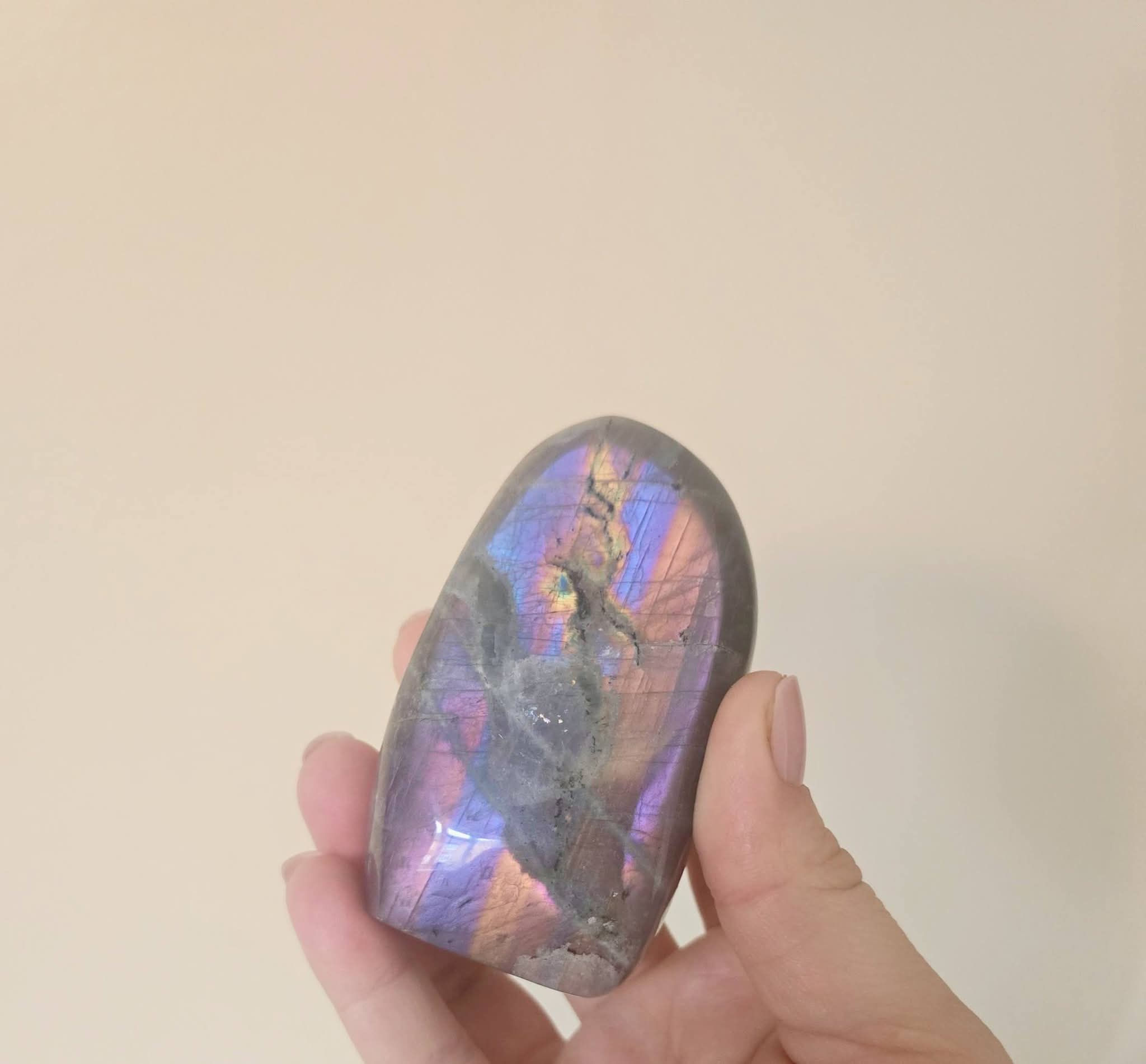 Purple flash labradorite with stripes