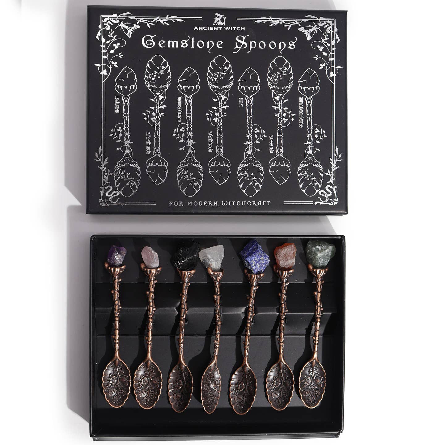 7 Bronze Gemstone Crystal Witch Spoons