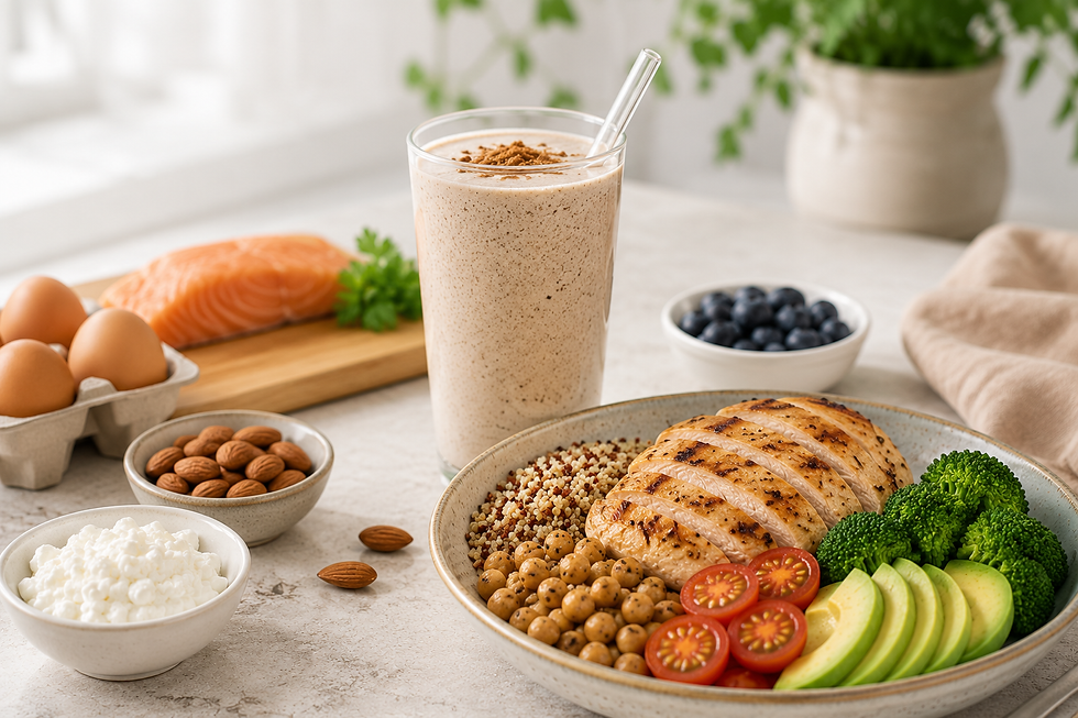A healthy high-protein meal featuring lean protein, fresh vegetables, and wholesome ingredients that support everyday wellness.