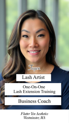 Tuyen Nguyen, founder of Flutter Yen Aesthetics in Westminster, providing professional lash extensions, lash lifts, tints, and advanced facials.