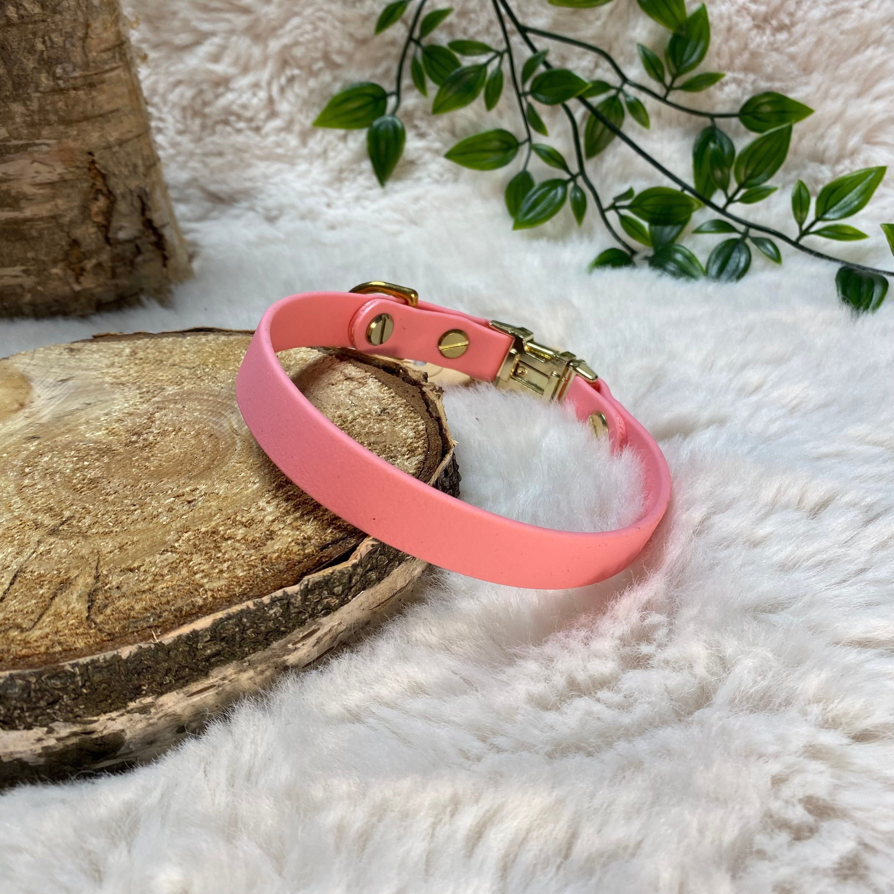 Halsband "Biothane Rosa  & Gold S"