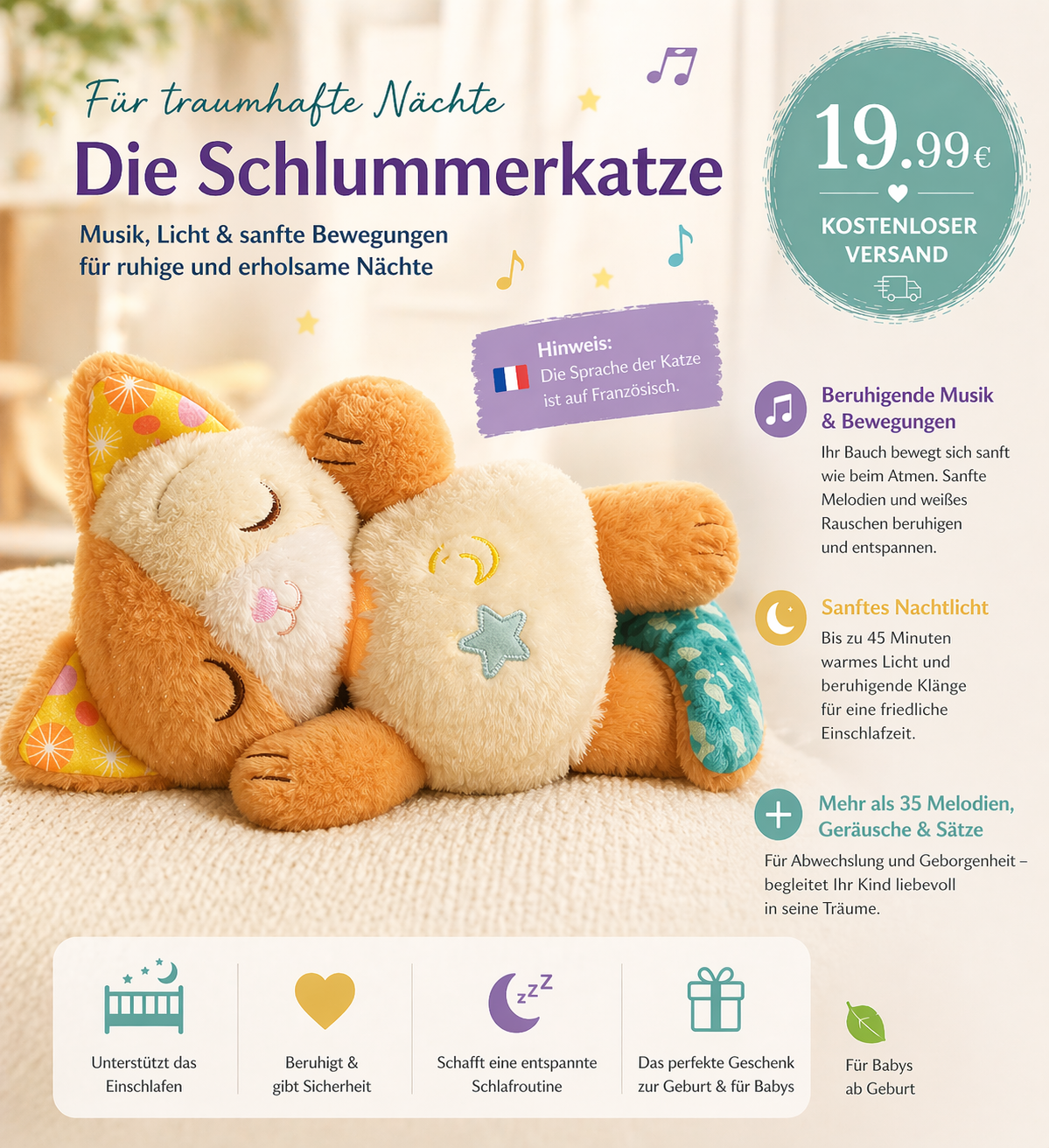 VTech Babys beruhigendes Schlummerkätzchen – Französisch –geprüfte Ware