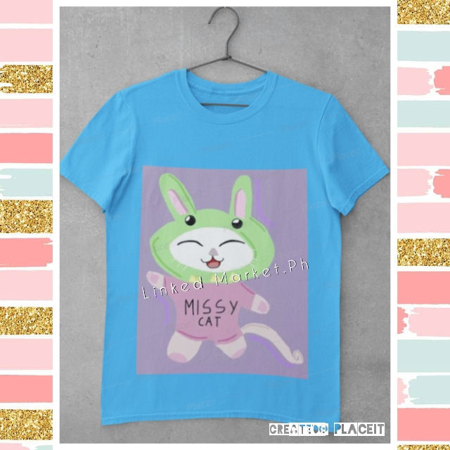 Thumbnail: WOMENS GIRLS OVERSIZED SHIRTS / MISSY CAT CHARACTER IN PASTEL COLOR