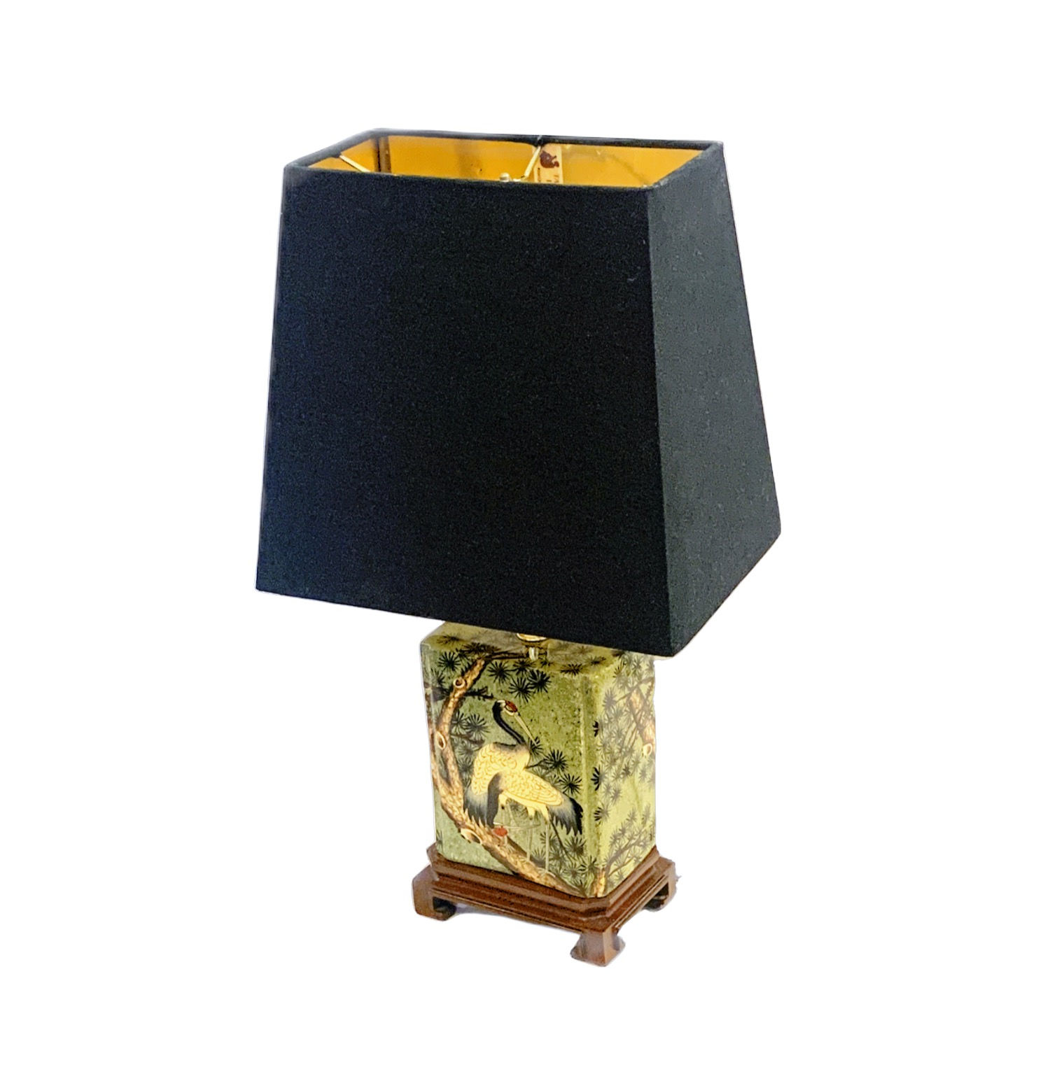 Petite Vintage Chinoiserie Lamp featuring Crane