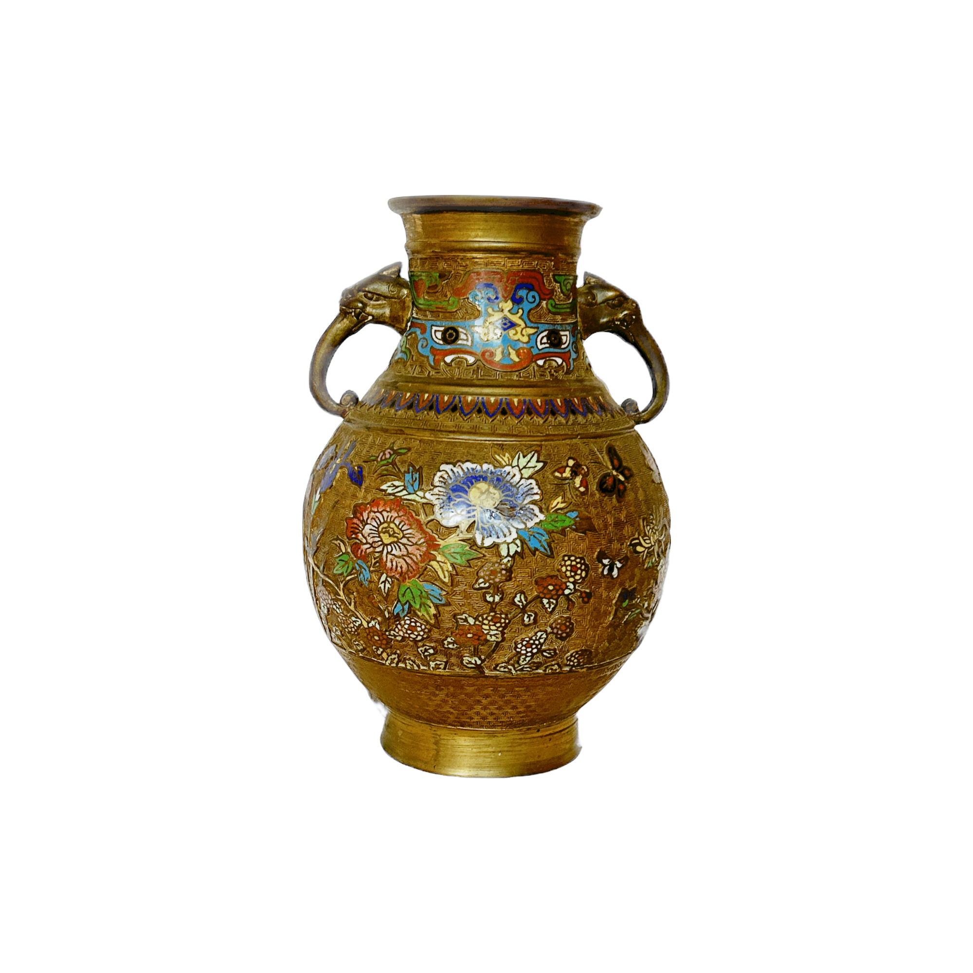 Japanese Champleve Brass and Enamel Vase circa 1930